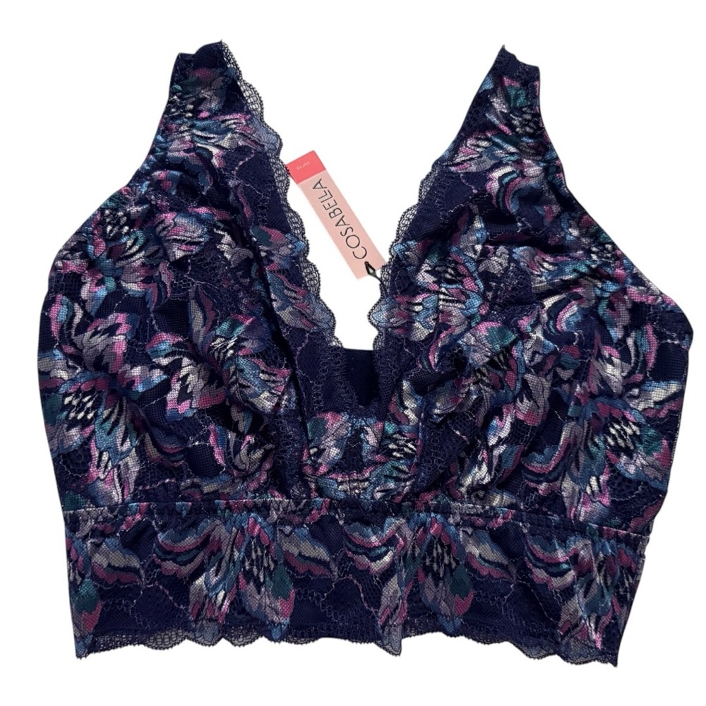 Cosabella Paradiso Curvy Plunge Bralette Navy Rani Pink Lace DD-F Made in Italy - Picture 6 of 11
